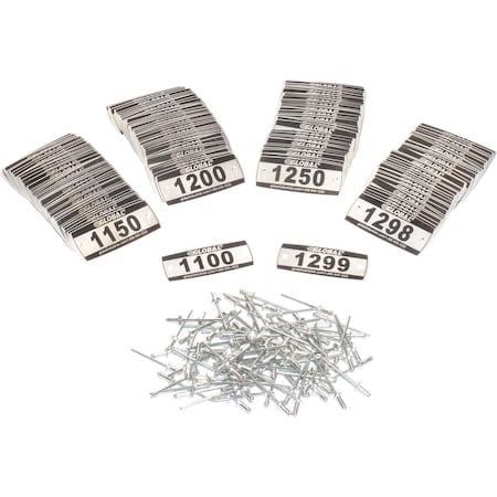 Global Industrial Locker Number Plate Kit, Numbered 1100-1299, 200PK 493411D